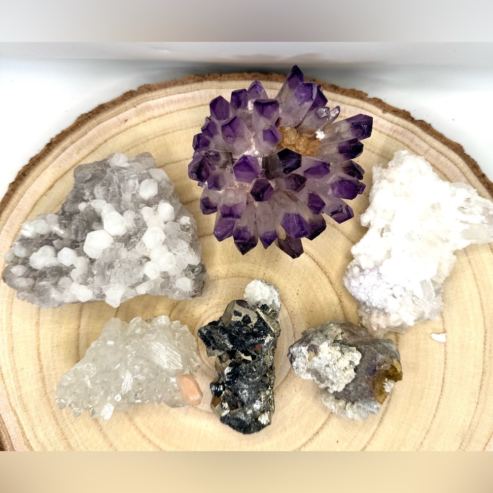 5-Piece Mixed Mineral Specimen Bundle + Free Lab-Grown Amethyst!